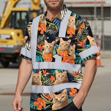 Hi Vis Hawaiian Shirt Reflective Tapes Orange Flowers Custom Name And Pet Image Safety Workwear For Workers, Truckers, Operators