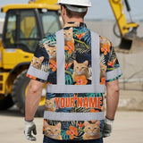 Hi Vis Hawaiian Shirt Reflective Tapes Orange Flowers Custom Name And Pet Image Safety Workwear For Workers, Truckers, Operators
