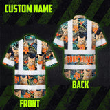 Hi Vis Hawaiian Shirt Reflective Tapes Orange Flowers Custom Name And Pet Image Safety Workwear For Workers, Truckers, Operators