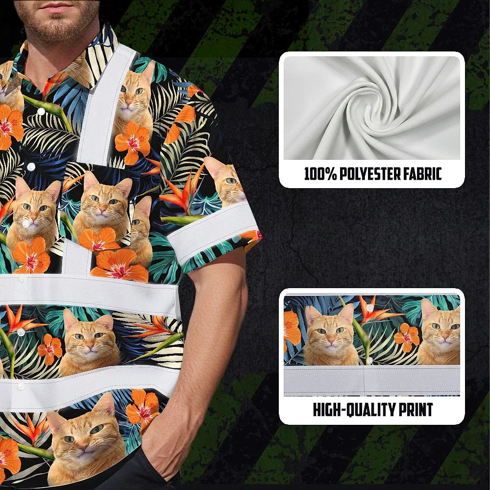 Hi Vis Hawaiian Shirt Reflective Tapes Orange Flowers Custom Name And Pet Image Safety Workwear For Workers, Truckers, Operators