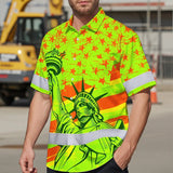 Hi Vis Hawaiian Shirt Reflective Tapes Orange Green US Flag Custom Name Safety Workwear For Workers, Truckers, Operators