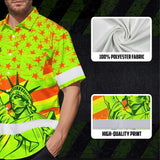 Hi Vis Hawaiian Shirt Reflective Tapes Orange Green US Flag Custom Name Safety Workwear For Workers, Truckers, Operators