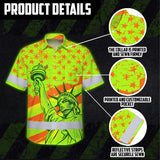 Hi Vis Hawaiian Shirt Reflective Tapes Orange Green US Flag Custom Name Safety Workwear For Workers, Truckers, Operators