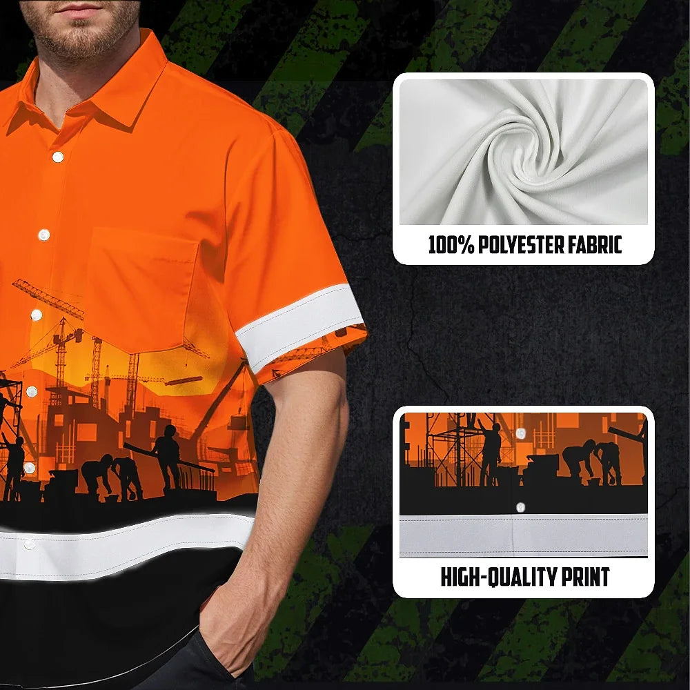 Hi Vis Hawaiian Shirt Reflective Tapes Orange Ironworker Custom Name Safety