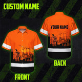 Hi Vis Hawaiian Shirt Reflective Tapes Orange Ironworker Custom Name Safety