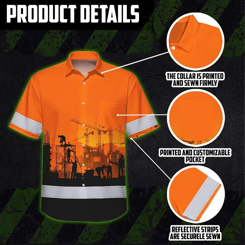 Hi Vis Hawaiian Shirt Reflective Tapes Orange Ironworker Custom Name Safety