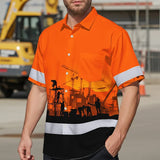 Hi Vis Hawaiian Shirt Reflective Tapes Orange Ironworker Custom Name Safety