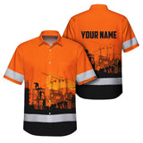 Hi Vis Hawaiian Shirt Reflective Tapes Orange Ironworker Custom Name Safety