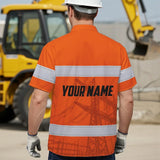 Hi Vis Hawaiian Shirt Reflective Tapes Orange Lineman Custom Name Safety Workwear