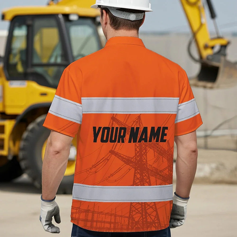 Hi Vis Hawaiian Shirt Reflective Tapes Orange Lineman Custom Name Safety Workwear