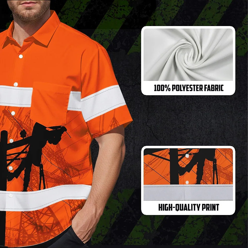 Hi Vis Hawaiian Shirt Reflective Tapes Orange Lineman Custom Name Safety Workwear