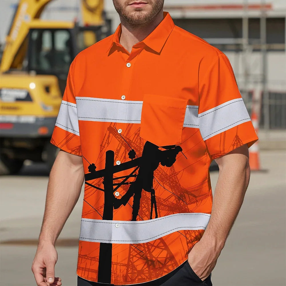Hi Vis Hawaiian Shirt Reflective Tapes Orange Lineman Custom Name Safety Workwear