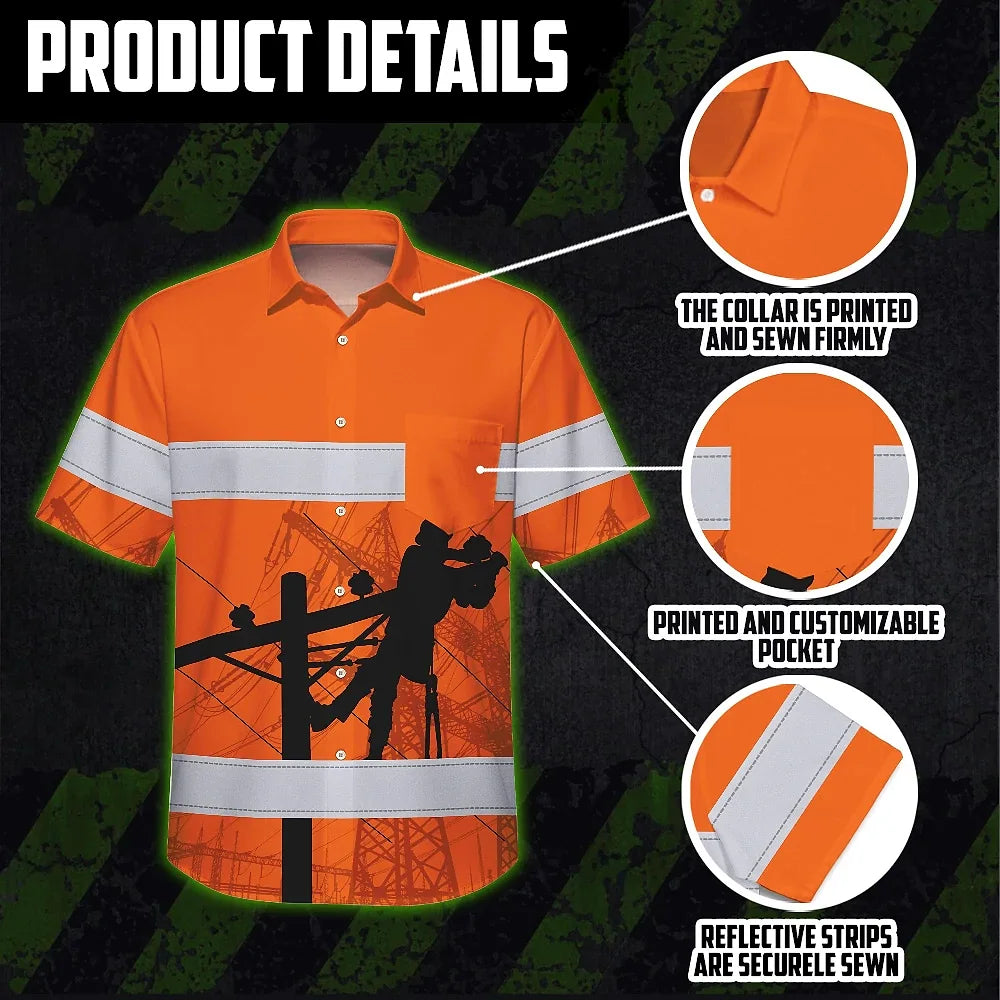 Hi Vis Hawaiian Shirt Reflective Tapes Orange Lineman Custom Name Safety Workwear