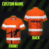Hi Vis Hawaiian Shirt Reflective Tapes Orange Lineman Custom Name Safety Workwear