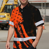 Hi Vis Hawaiian Shirt Reflective Tapes Orange Neon And Black US Flag Custom Name