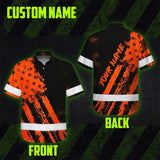 Hi Vis Hawaiian Shirt Reflective Tapes Orange Neon And Black US Flag Custom Name