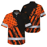 Hi Vis Hawaiian Shirt Reflective Tapes Orange Neon And Black US Flag Custom Name