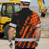 Hi Vis Hawaiian Shirt Reflective Tapes Orange Neon And Black US Flag Custom Name