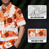 Hi Vis Hawaiian Shirt Reflective Tapes Orange Neon And White Flowers Custom Name And Logo Safety Workwear For Workers, Truckers, Operators, Company