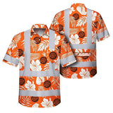 Hi Vis Hawaiian Shirt Reflective Tapes Orange Neon And White Flowers Custom Name And Logo Safety Workwear For Workers, Truckers, Operators, Company