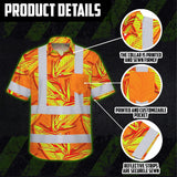 Hi Vis Hawaiian Shirt Reflective Tapes Orange Neon Bird of Paradise Custom Name Safety Workwear For Workers, Truckers, Operators