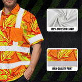 Hi Vis Hawaiian Shirt Reflective Tapes Orange Neon Bird of Paradise Custom Name Safety Workwear For Workers, Truckers, Operators