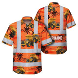 Hi Vis Hawaiian Shirt Reflective Tapes Orange Neon Dump Truck Custom Name Safety Workwear For Workers, Truckers, Operators