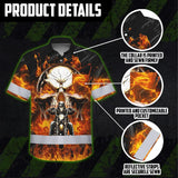 Hi Vis Hawaiian Shirt Reflective Tapes Orange Neon Fire Biker Skull Custom Name Safety Workwear For Workers, Truckers, Operators