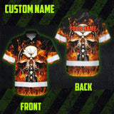 Hi Vis Hawaiian Shirt Reflective Tapes Orange Neon Fire Biker Skull Custom Name Safety Workwear For Workers, Truckers, Operators