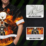 Hi Vis Hawaiian Shirt Reflective Tapes Orange Neon Fire Biker Skull Custom Name Safety Workwear For Workers, Truckers, Operators