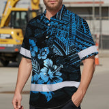 Hi Vis Hawaiian Shirt Reflective Tapes Orange Neon Flower Polynesian Tribal Custom Name Safety Workwear For Workers, Truckers, Operators