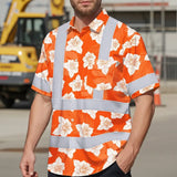 Hi Vis Hawaiian Shirt Reflective Tapes Orange Neon Flowers 2 Custom Name