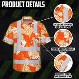Hi Vis Hawaiian Shirt Reflective Tapes Orange Neon Flowers Bat Custom Name Safety Workwear For Workers, Truckers, Operators, Company