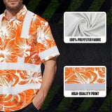 Hi Vis Hawaiian Shirt Reflective Tapes Orange Neon Flowers Custom Name Safety Workwear For Workers, Truckers, Operators