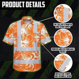 Hi Vis Hawaiian Shirt Reflective Tapes Orange Neon Flowers Custom Name Safety Workwear For Workers, Truckers, Operators