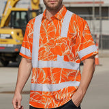 Hi Vis Hawaiian Shirt Reflective Tapes Orange Neon Flowers Custom Name Safety Workwear For Workers, Truckers, Operators