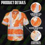 Hi Vis Hawaiian Shirt Reflective Tapes Orange Neon Flowers Custom Name Safety Workwear For Workers, Truckers, Operators