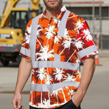 Hi Vis Hawaiian Shirt Reflective Tapes Orange Neon Flowers Custom Name Safety Workwear For Workers, Truckers, Operators
