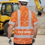 Hi Vis Hawaiian Shirt Reflective Tapes Orange Neon Flowers Custom Name Safety Workwear For Workers, Truckers, Operators