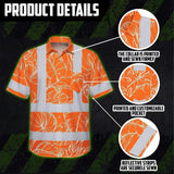 Choose Pack Hi Vis Hawaiian Shirt Reflective Tapes Orange Neon Flowers Custom Name Safety Workwear For Workers, Truckers, Operators