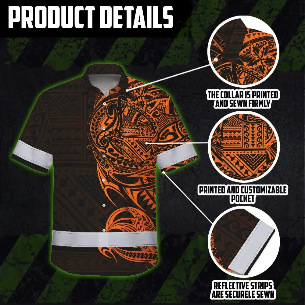 Hi Vis Hawaiian Shirt Reflective Tapes Orange Neon Hawaiian Polynesian Tribal Custom Name
