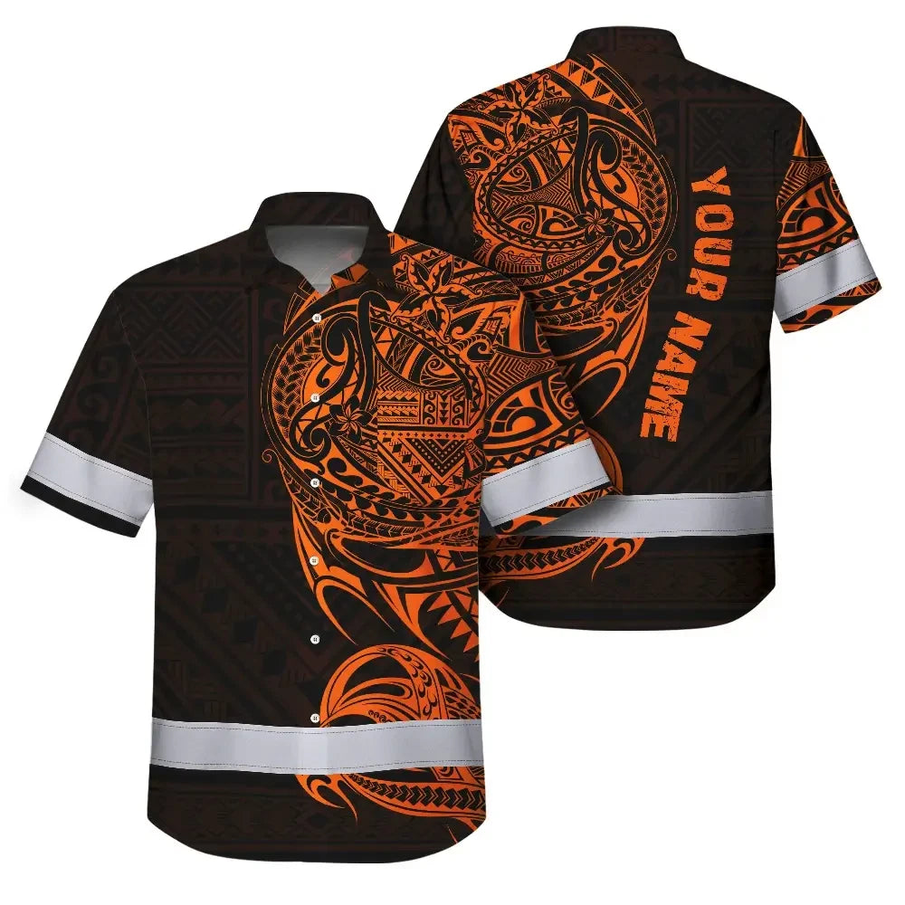Hi Vis Hawaiian Shirt Reflective Tapes Orange Neon Hawaiian Polynesian Tribal Custom Name