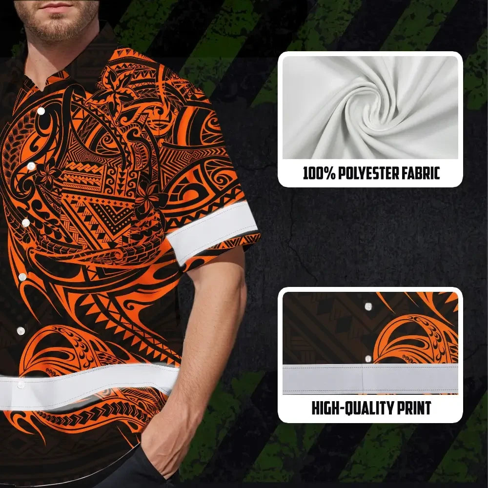 Hi Vis Hawaiian Shirt Reflective Tapes Orange Neon Hawaiian Polynesian Tribal Custom Name