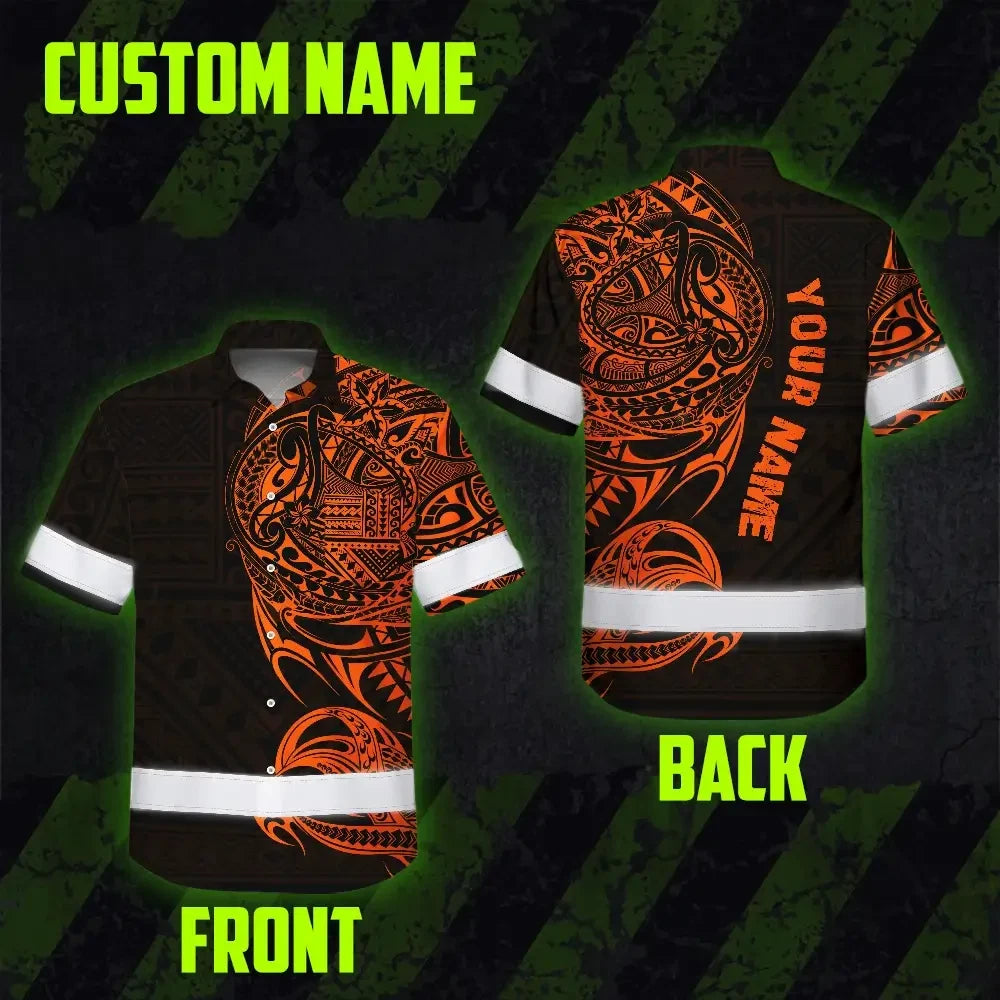 Hi Vis Hawaiian Shirt Reflective Tapes Orange Neon Hawaiian Polynesian Tribal Custom Name