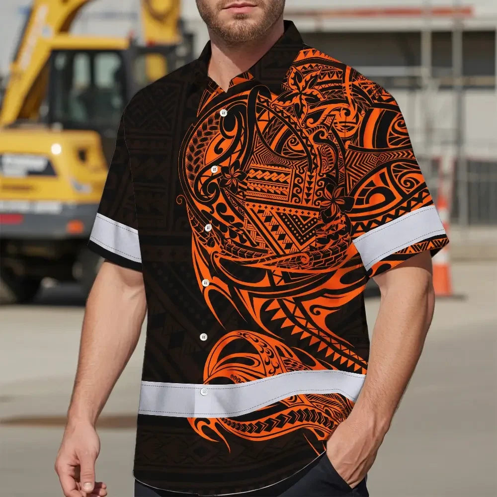 Hi Vis Hawaiian Shirt Reflective Tapes Orange Neon Hawaiian Polynesian Tribal Custom Name