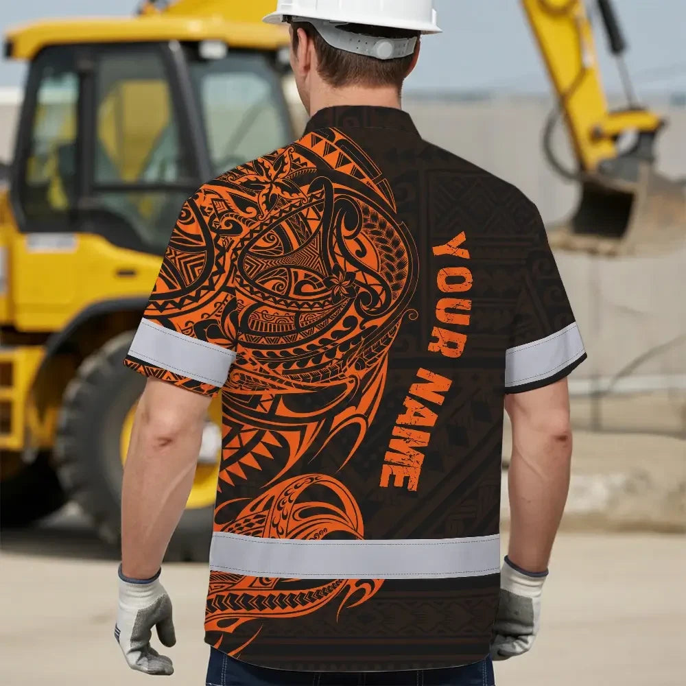 Hi Vis Hawaiian Shirt Reflective Tapes Orange Neon Hawaiian Polynesian Tribal Custom Name