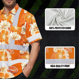 Hi Vis Hawaiian Shirt Reflective Tapes Orange Neon Hibiscus Custom Name Safety Workwear For Workers, Truckers, Operators
