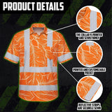 Hi Vis Hawaiian Shirt Reflective Tapes Orange Neon Leaf Custom Name Safety Workwear For Workers, Truckers, Operators