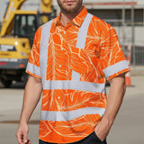 Hi Vis Hawaiian Shirt Reflective Tapes Orange Neon Leaf Custom Name Safety Workwear For Workers, Truckers, Operators