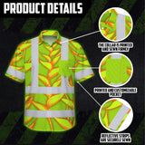 Hi Vis Hawaiian Shirt Reflective Tapes Orange Neon Lime Heliconia Custom Name Safety Workwear For Workers, Truckers, Operators